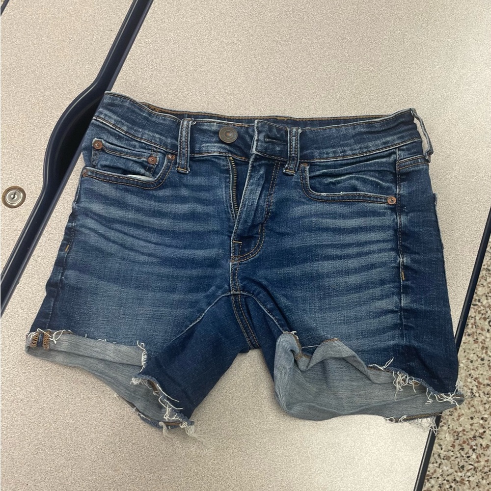 American Eagle Outfitters Blue Jean Shorts with Frayed Hem